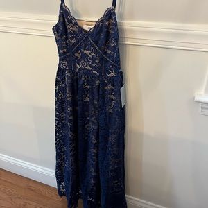NWT, brand NSR from Nordstrom Rack Crochet Stretch Lace Midi Dress navy size S